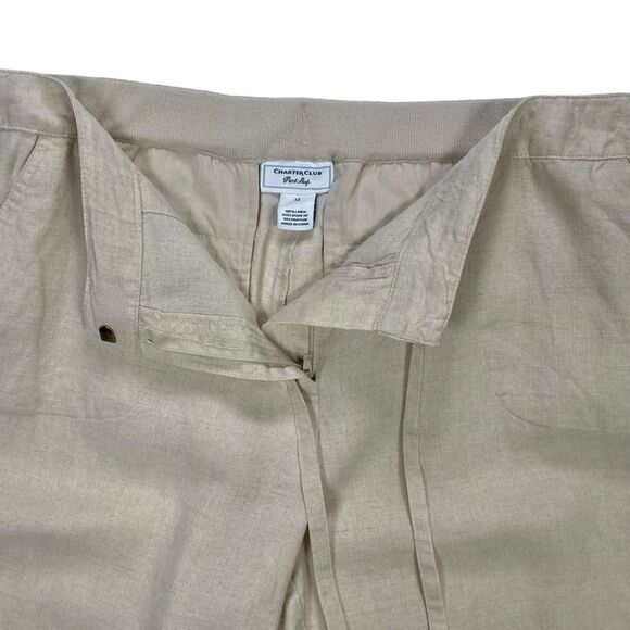 Charter Club Linen Pants Womens 14 Beige Straight Leg Summer Breathable Relaxed - Picture 4 of 10